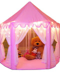 Princess Castle Tent For Girls With Star Lights Large Indoor Outdoor Playhouse with stuffed animals inside, 55x53 inches