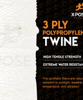 Workhorse Heavy Duty Polypropylene Twine 3 Ply White String Roll 2800 Feet showing tensile strength details