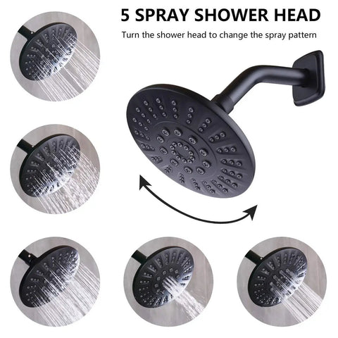 Dope Matte Black Tub Shower System With Five Spray Rain Shower Head And Diverter Spout Pressure Balance Valve Includes Rough In Valve