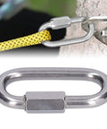 Stainless Steel Quick Link Connectors Set, Heavy Duty Threaded Carabiner Style Chain Links For Outdoor Gear, M4 Size Installed on Tree
