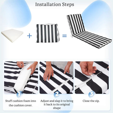 Installation steps for Outdoor Chaise Lounge Cushion 71x22x3 Inches Waterproof PU Coating Fade Resistant With Washable Cover