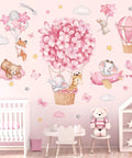 Cute Animal Wall Stickers Set With Hot Air Balloon Elephant Giraffe Bear And Airplane Designs For Girls Room Nursery Baby Bedroom Easy Peel And Stick Waterproof PVC Decals