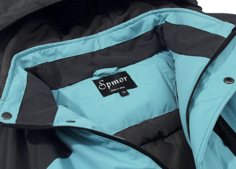 Interior label and lining of Men's Waterproof Ski Jacket Hooded Winter Coat For Snowboarding Windproof And Warm Outdoor Outerwear In Light Blue