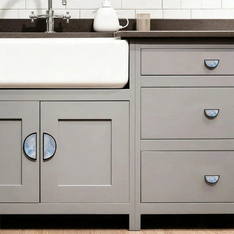 Kitchen cabinet with 2 Pack Grey Soft Fluid Cabinet Handles With 3 Inch Center Hole Semicircle Drawer Pulls, customizable inserts