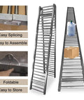 Super Heavy Duty 24 Inch Extra Wide Stainless Steel Roller Conveyor System That Folds Up Easy For Woodworking Shops, factories, and DIY bosses with items on conveyor.