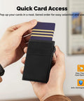 Person holding Go To Slim Pop Up Card Holder Wallet For Men With RFID Blocking And Money Pocket Minimalist Metal Card Case