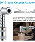 90 degree grease coupler adapter for All In One Pro Grade Grease Gun Fittings Kit with detailed specifications and use
