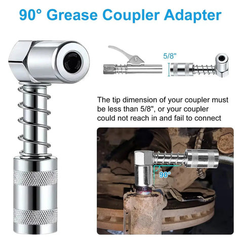 90 degree grease coupler adapter for All In One Pro Grade Grease Gun Fittings Kit with detailed specifications and use