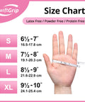 Size chart showing hand measurements for Top Shelf Nitrile Exam Gloves With Slick Fit And Rock Solid Protection For Medium Hands Cherry Blossom Scented.