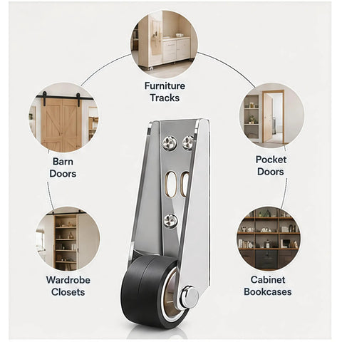 Heavy Duty Bottom Guide Roller Wheel For Barn And Closet Doors Quiet Soft Rubber Caster With Solid Alloy Steel Core, ideal for various door types.