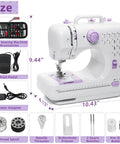 No Fuss Pocket Rocket Mini Sewing Machine With Foot Pedal And Night Light showcases its features and size, perfect for beginners.