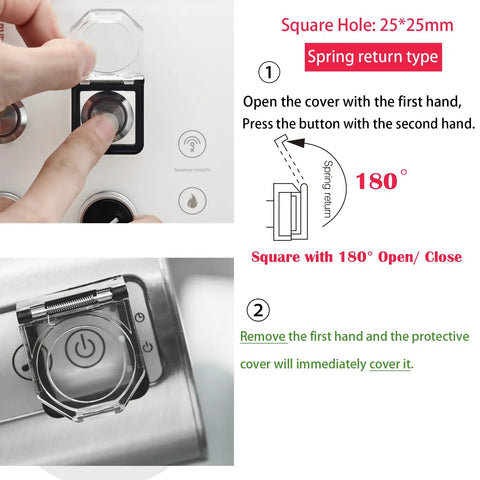 Demonstration of Two Pack Push Button Switch Cover Collision Resistant Dustproof Safety Protector For 39x34mm Square Mounting Hole Momentary Type