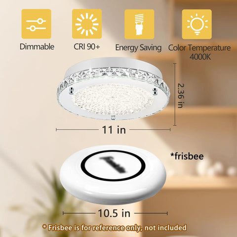 Brighten Up Your Space With A Modern 11 Inch Flush Mount Crystal LED Ceiling Light 4000K Daylight White 1980 Lumens K9 Crystal Beads Ideal