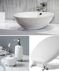 Comfy Padded Toilet Seat With Chrome Hinges And Durable Wood Core, elongated white comfort seat, easy clean vinyl, USA made
