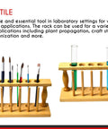 Solid Wood Test Tube Rack With Six 25mm Holes And Six Pins, Durable Hardwood Lab Organizer for test tubes, brushes, and more.