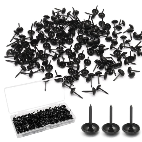 Top Shelf Black Round Head Upholstery Tacks 200 Pack 7X13Mm Metal Thumb Pins With Handy Storage Case scattered black thumb pins