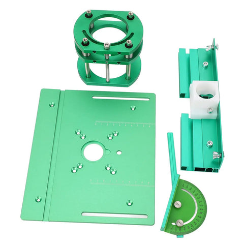 Adjustable Router Lift System With Heavy Duty Aluminum Base Plate And Manual Depth Control For Weekend Warriors parts displayed on a white background.