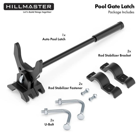Heavy Duty Auto Pool Gate Latch With Snappy Spring Closer And Easy Push Release For Child Safe Chain Link Fences including components