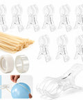Top Notch Balloon Arch Kit With 10 Clear Spring Clamps And Everything You Need Plus 100 Long Balloons, Tape Strip, And Adhesive Dots For Epic Party Decor Make Your Next Bash A Total Banger transparent plastic clips with balloons, tape roll, and adhesive dots