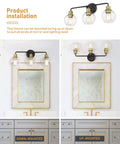 Installation options for 3 Light Vanity Light For Bathroom Over Mirror In Matte Black And Antique Brass With Clear Glass Shades