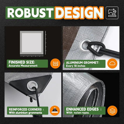 Heavy Duty Waterproof Tarp 6x8 Feet 3 Pack Tough As Nails Multipurpose Poly Tarps With Metal Grommets And Reinforced Edges Silver And Brown UV Resistant Outdoor Cover showing robust design features like aluminum grommets and reinforced corners.