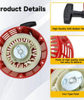 GX270 Pull Start Recoil Starter Assembly with soft rubber handle and iron type pawl for GX240 GX270 engines, shown in red metal housing