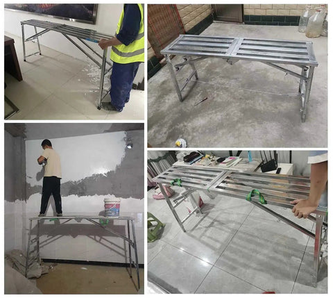 Heavy Duty Foldable Work Platform And Adjustable Height Step Ladder builds a legit steel base for indoor DIY and outdoor painting.