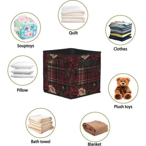 Premium Lightweight Foldable Oxford Fabric Storage Cube Bin With Dope All Over Print Artwork And Rigid Base, 25 cm, for organizing toys and linens.