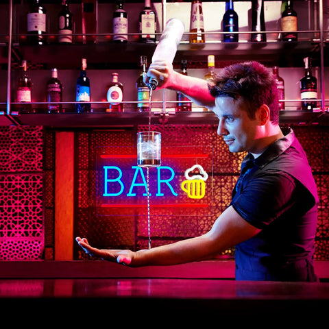 Neon Bar Sign Beer LED Light For Wall Decor USB Powered Acrylic Bar Sign With Blue And Yellow Beer Light Vibe in home bar setting
