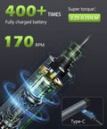 Internal view of Mini Electric Screwdriver Cordless Precision Tool Kit showcasing components and Type-C USB connector for charging.