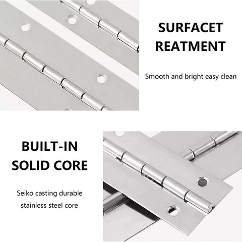 Durable 6 Inch Stainless Steel Piano Hinge Set For Cabinets And Doors Heavy Duty Continuous Hinge Pack Of 6 With 36 Screws Ideal For Boat Marine Diy Woodworking Storage Boxes Hatche Furniture Hardware, showing smooth surface and solid core construction.