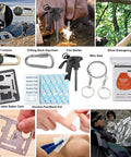 All In One 16 In 1 Waterproof Survival Kit For Camping Hiking Travel And Adventures with compass, fire starter, wire saw, blanket.