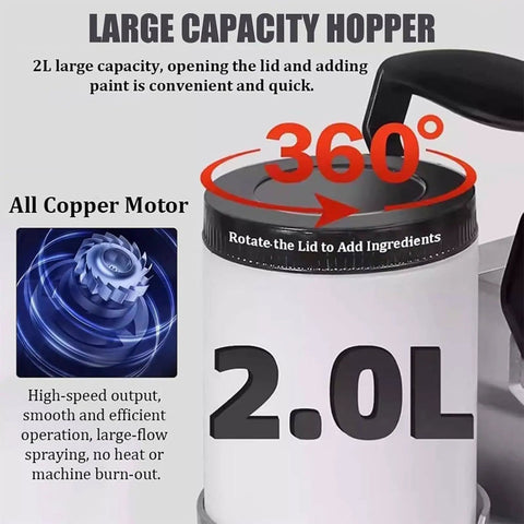 Killer 1600W Airless Paint Sprayer With Sixteen Foot Hose, High Pressure Wall And Ceiling Paint Gun For House Prep, 2.0L large capacity hopper with all copper motor.