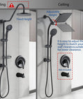 Rainfall 8 Inch Shower Head With High Pressure Handheld Spray, adjustable height slide bar, matte black, solid brass, shower combo