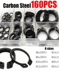 Beefy 160 Piece C Clip Washers Kit for M6 to M25 carbon steel shaft retaining clips displayed in a clear box