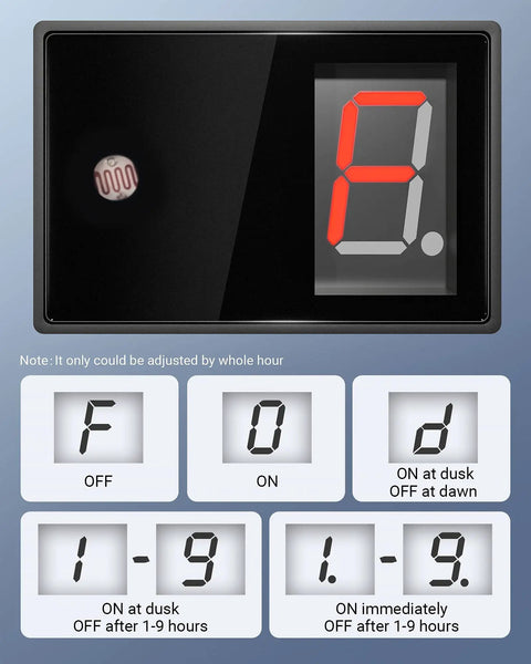 Tough As Nails Outdoor Light Timer 2 Pack Weather Resistant 13 Amp UL Listed front digital display with control buttons.