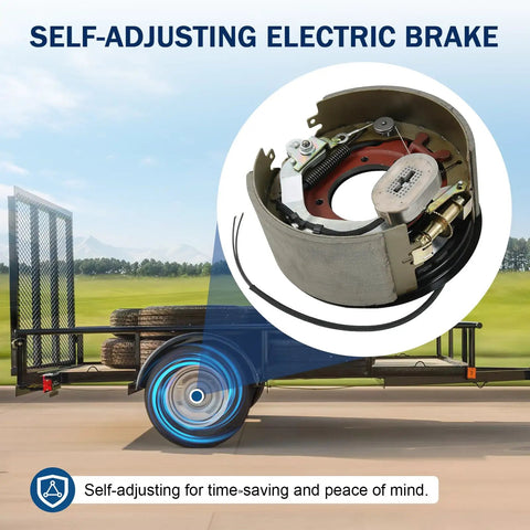 Rock Solid Pair Of Electric Trailer Brakes For 12 By 5 Hub Fit 12000 Lb Axles With 7 Bolt Flange Self Adjusting Heavy Duty Gear detail.