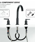 Widespread Three Hole Brushed Gold Bathroom Faucet With Two Handles Modern Brass Vanity Sink Faucet Includes Supply Hoses And Pop Up Drain Stopper, installation view
