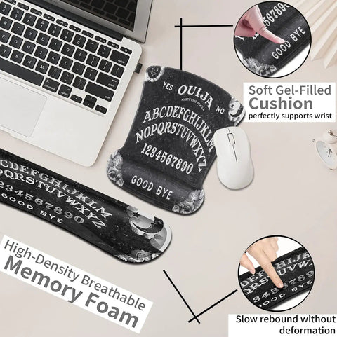 Grippy Black Mouse Pad With Stitched Edge And Non Slip Rubber Base Featuring Ouija Board Witch Pattern, Ideal Desk Decor