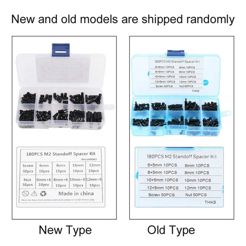 Nylon Hex Spacer Standoff Kit 180 Piece Black Standoffs Screws Nuts Set For Circuit Boards And Machinery Assembly Durable Nylon With Precise Threads Easy To Clean In Humid Environments. New and old 180pcs M2 standoff spacer kit in storage boxes.