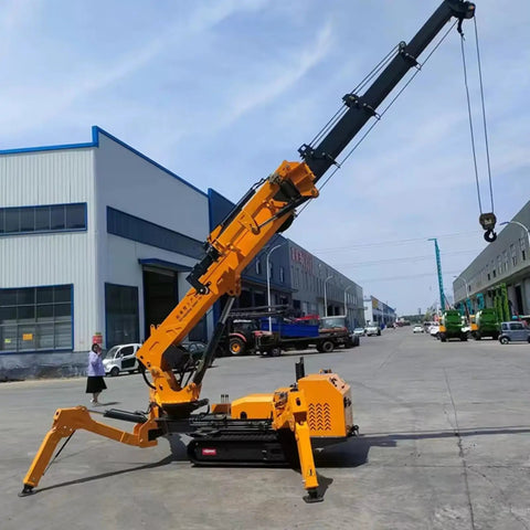 3 Ton Hydraulic Crawler Crane Portable Folding Electric Lifting Rig With No Sweat 360 Turn For Glass Installations And Steel Structures Badass Build Crushes The Grind standing outdoors with a raised arm.