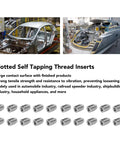 20 Piece Slotted Stainless Steel Self Tapping Threaded Inserts Set for auto and marine repair, shown with 20 inserts