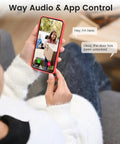 Person using smartphone app for Smart Lock With Camera For Keyless Entry 2K Video WiFi Deadbolt With Fingerprint Keypad App Remote Control.