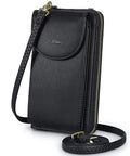 A-black Small Crossbody Bag For Women With RFID Blocking Wallet And Card Slots, Phone Pouch, Secure Zippered Compartments in PU Leather.