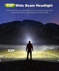 Person using LED Rechargeable Headlamp With 230 Degree Wide Beam And Motion Sensor Five Modes 350 Lumens Lightweight Sweatproof Headlight