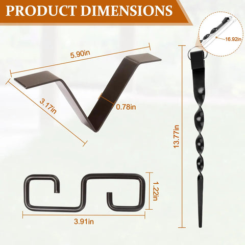 Rain Chain Hanger and Ground Anchor Kit dimension details with copper chain clip and stake for outdoor use