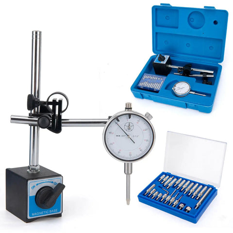 Beefy Magnetic Base Dial Indicator 0-1 Inch Precision Gauge With 0.001 Inch Accuracy, 9 Inch Arm, multiple attachments in case