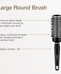 Express Ion Aluminum Round Brush For Blow Drying All Hair Types Large Vented Barrel With Corkscrew Vegan Bristles Delivers Fast Dry Time, Frizz Free Finish, Sleek Style product image showing large round brush with corkscrew bristles.