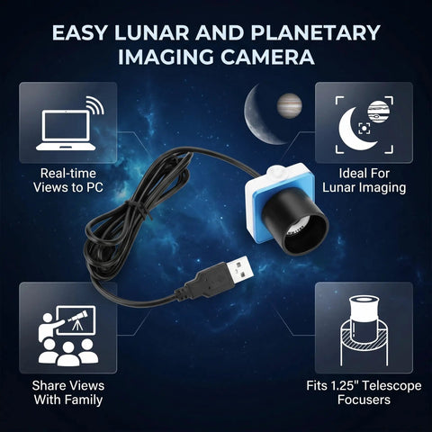 Real Time Telescope Eyepiece Camera For Astrophotography No Fuss 1.25 Inch USB Digital Camera With 640x480 Resolution Live View To PC Universal Fit For Any 1.25 Inch Telescope with illustrated features
