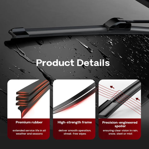 Top Shelf 22 Plus 22 Inch Windshield Wiper Blades close-up showing premium rubber, high-strength frame, and precision-engineered spoiler.